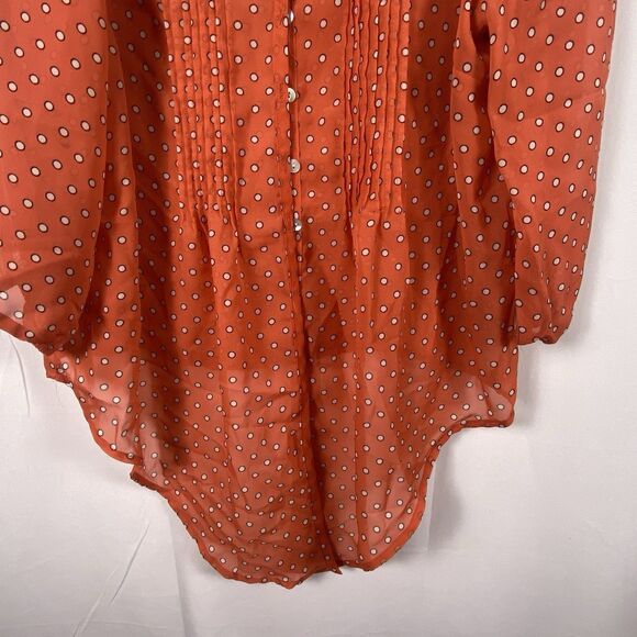 Sheer Women’s Orange Blouse Button Down White Polka Dots Sz XL  Boho Whimsical - Picture 6 of 10